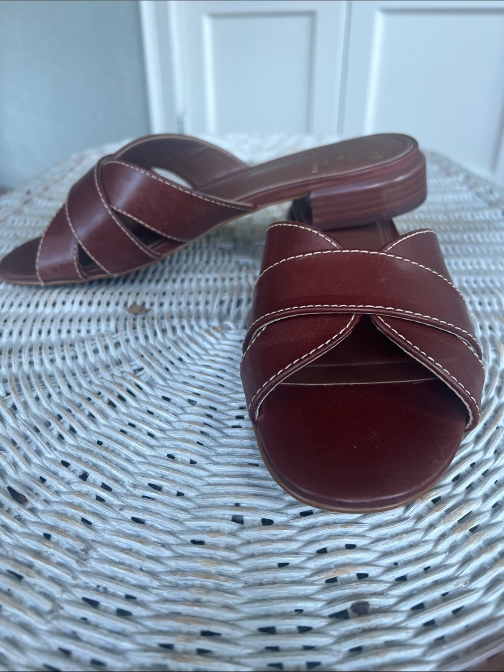 Vince Camuto Brown Leather Crossover Slide Mules - Picture 7 of 7
